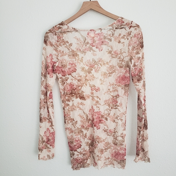 Y2K Denim and Supply Ralph Lauren Lace and Mesh Floral Long Sleeve Top Size M - Picture 6 of 8